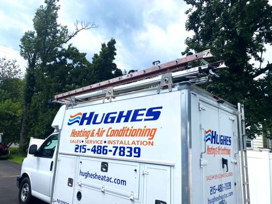 HVAC commercial company fleet step van box truck HVAC with drop down ladder rack