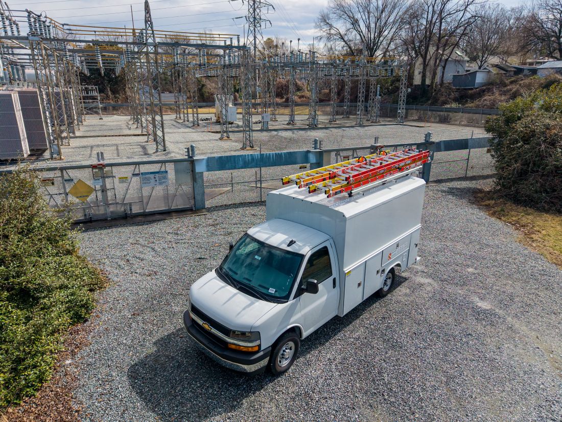 chevy box van with drop down ladder rack