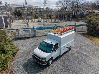 chevy box van with drop down ladder rack