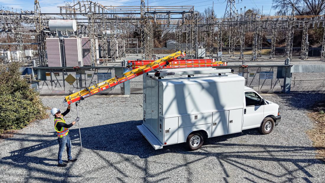 chevy step van with drop down ladder rack