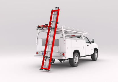 red ladder on truck ladder rack