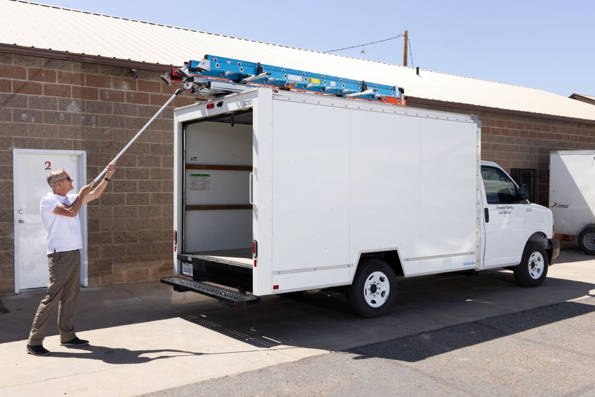 step van drop down ladder rack box truck white